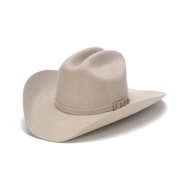 Stampede Hats - 100X Wool Felt Beige Cowboy Hat with Silver Buckle - Front Angle