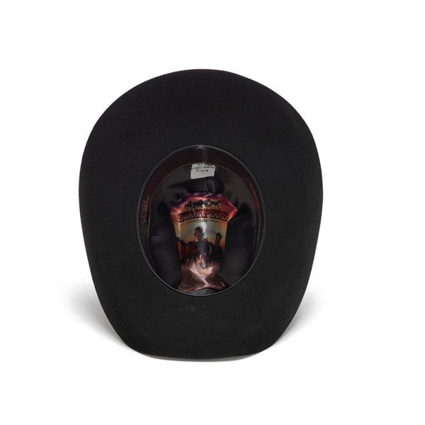 100X Wool Felt Black Cowboy Hat with Leather Tassles - Bottom