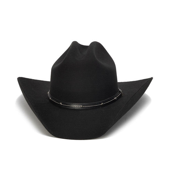 Stampede Hats - 100X Wool Felt Black Cowboy Hat with Studded Leather Trim - Front