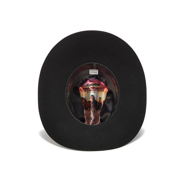 Stampede Hats - 100X Wool Felt Black Cowboy Hat with Zig Zag Leather Trim - Bottom