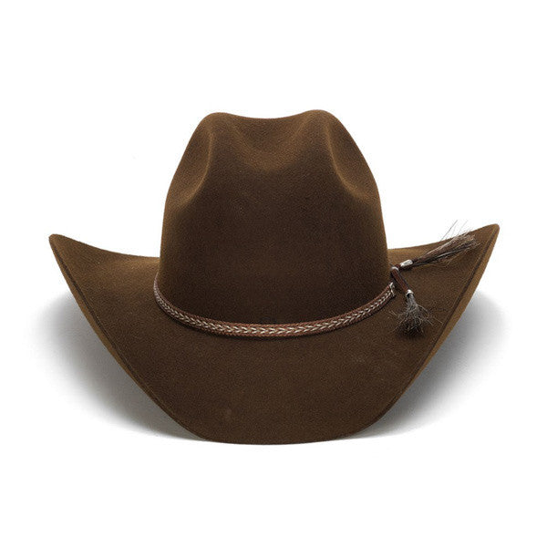 Stampede Hats - Tassel Leather Trim 100X Wool Felt Brown Cowboy Hat - Front