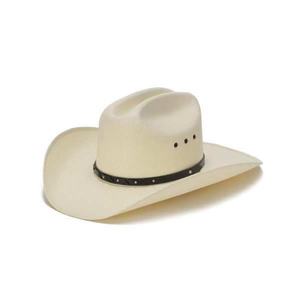 Stampede Hats - 50X Bangora Straw Western Hat with Criss Cross Stud Trim - Front Angle