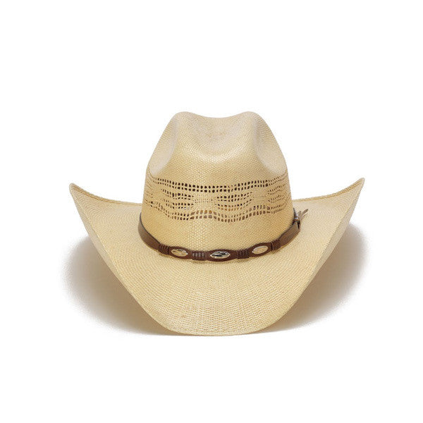 Beige 50X Bangora Cowboy Hat with Scalloped Leather Trim - Front