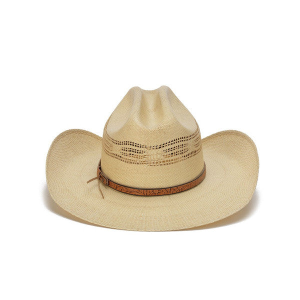 Beige 50X Bangora Cowboy Hat with Studded Wrapped Leather Trim - Back