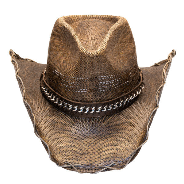 Stampede Hats - Black Stained Cowboy Hat with Chain Hat Band - Front