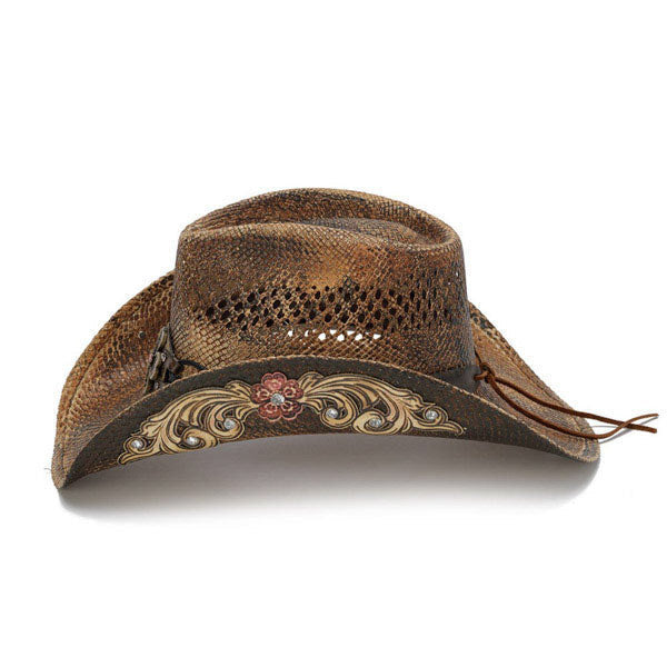 Stampede Hats - Flowers and Rhinestone Brown Cowboy Hat - Side