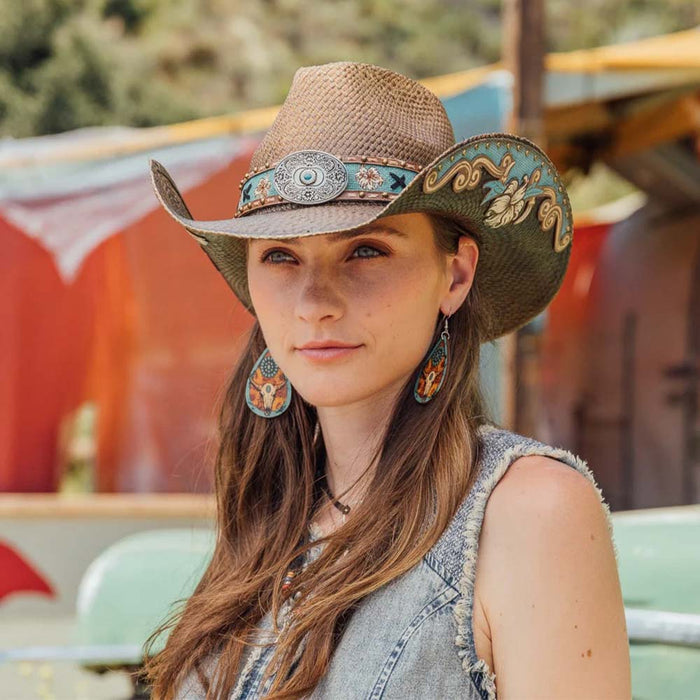 Stampede-Hats-Janie-Tea-Stained-Straw-with-Flowers-Cowboy-Model
