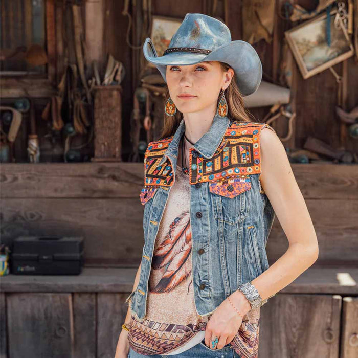 Stampede-Hats-Luna-Blue-Distressed-Cowboy-Hat-Model