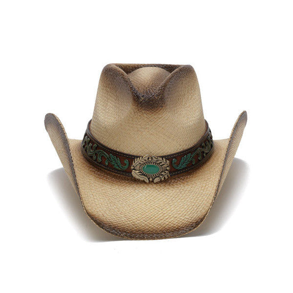Mizzie Turquoise Gem Leaf Print Western Hat - Front