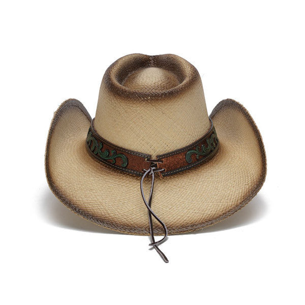 Mizzie Turquoise Gem Leaf Print Western Hat - Back
