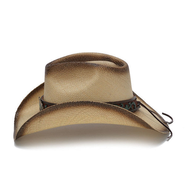 Mizzie Turquoise Gem Leaf Print Western Hat - Front