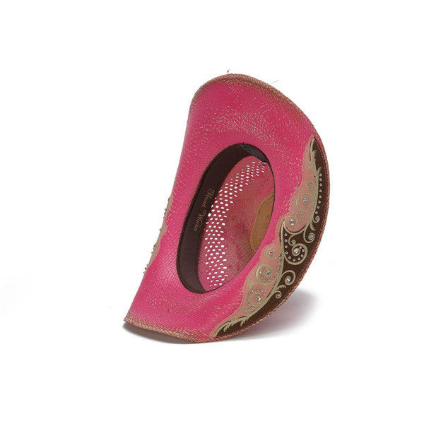 Pink Flower Filigree Cowboy Hat - Bottom