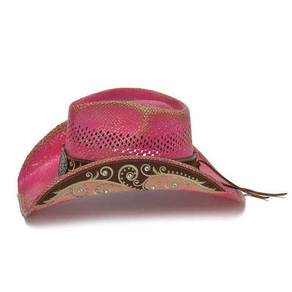 Pink Flower Filigree Cowboy Hat - Side