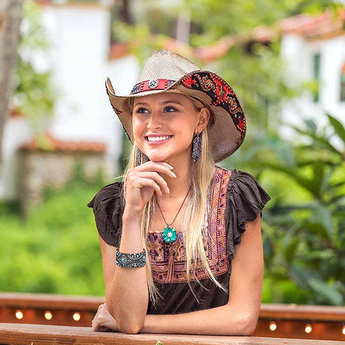 Stampede-Hats-CA-2008-Red-Rebel-StarBuckle-Cowboy-Hat-Model