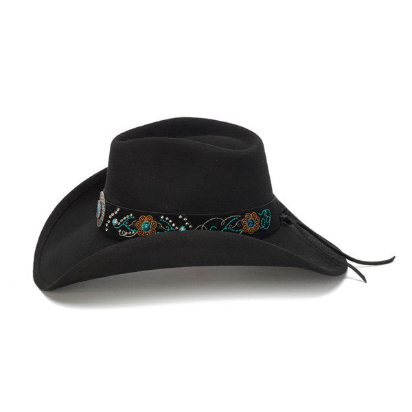 Stampede Hats - Turquoise Blue Stone Felt Cowboy Hat - Side