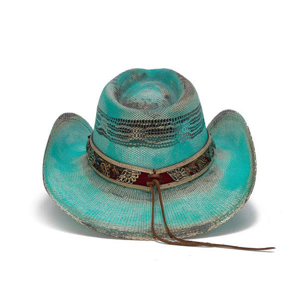 Stampede Hats - Turquoise Lone Star Western Hat with Floral Trim - Back
