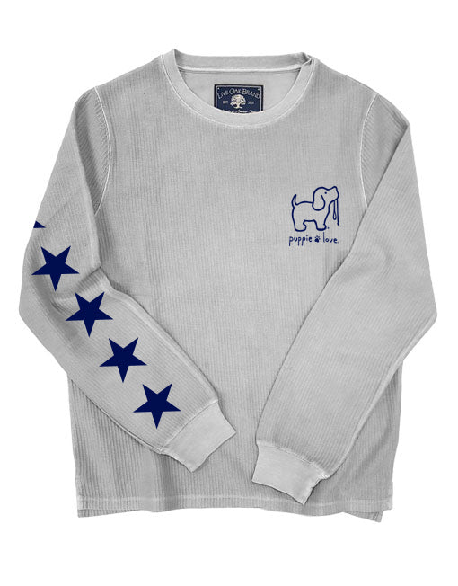 STARRY CORDUROY CREWNECK SWEATER, PEARL GREY SUPER SALE PUPPIE LOVE