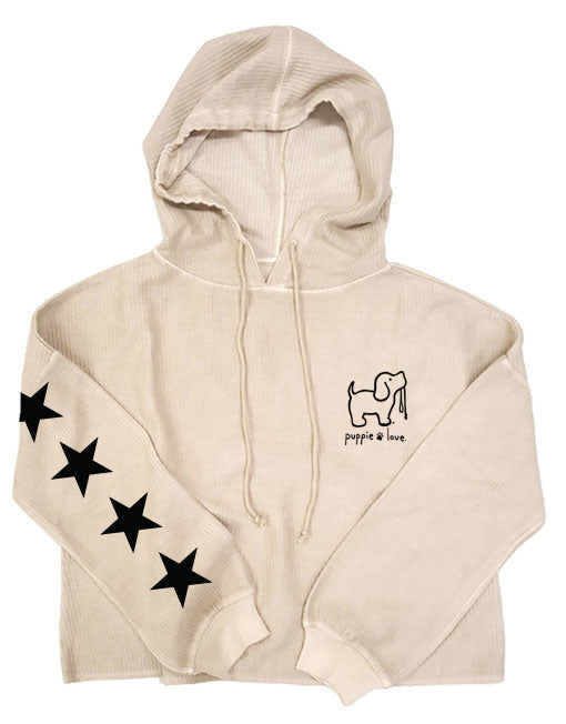 STARRY CORDUROY CROPPED HOODIE, OATMEAL SUPER SALE PUPPIE LOVE