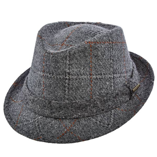 Stetson - Plaid Italian Wool Fedora in Grey - Full View