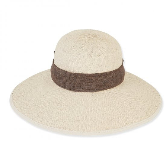 Sun 'N' Sand - Natural Jaylight Straw Wide Brim Hat with Linen Scarf