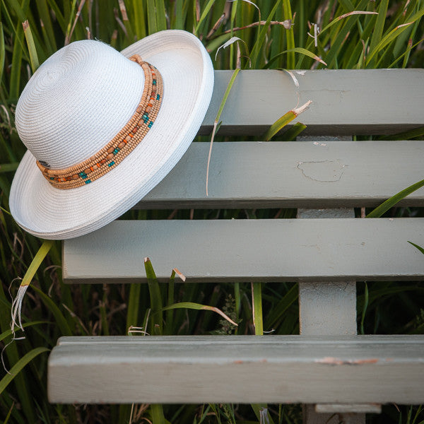 Sun 'N' Sand - Braided Up-Brim Beaded Hat in White - Stock Image