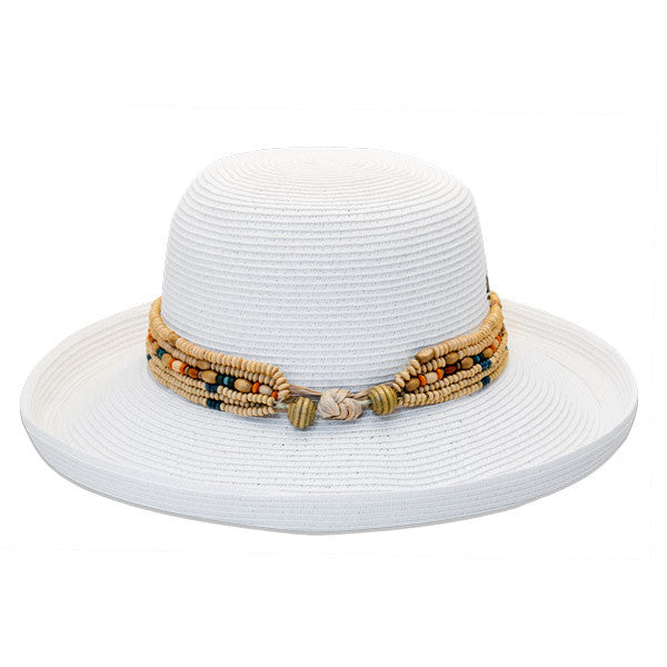 Sun 'N' Sand - Braided Up-Brim Beaded Hat in White - Back
