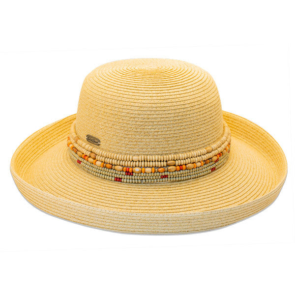 Sun 'N' Sand - Braided Up-Brim Beaded Hat in Tan