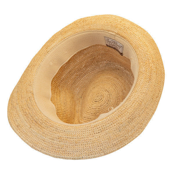 Sun 'N' Sand - Sophie Fine Raffia Snap Brim Fedora Hat - Bottom, Inside