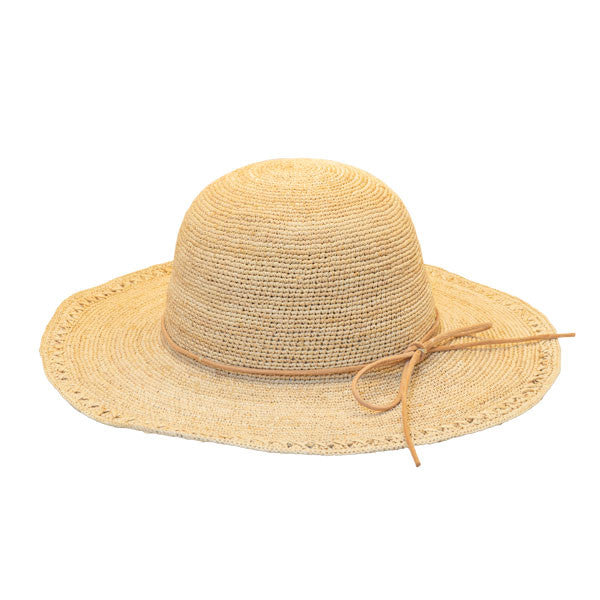 Sun 'N' Sand Crochet Raffia Floppy Flat Brim Hat - Side