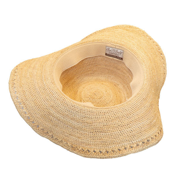 Sun 'N' Sand Crochet Raffia Floppy Flat Brim Hat - Bottom, Inside