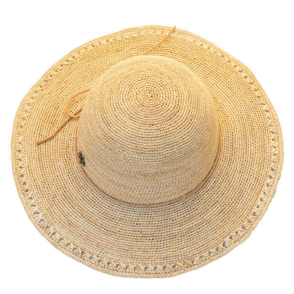 Sun 'N' Sand Crochet Raffia Floppy Flat Brim Hat - Top