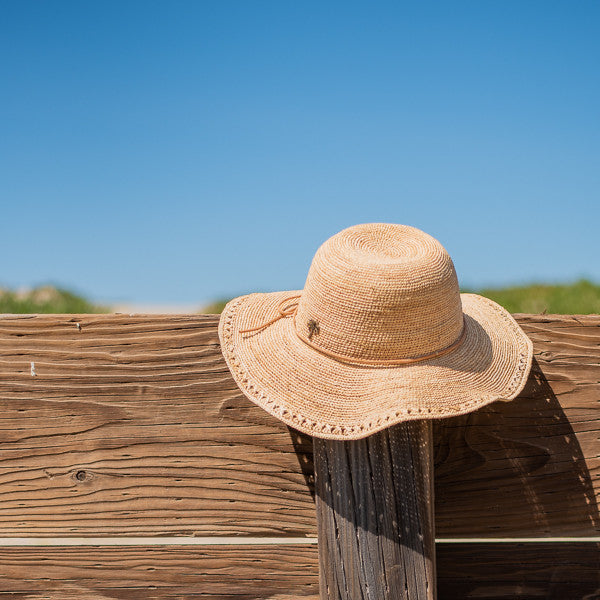 Sun 'N' Sand Crochet Raffia Floppy Flat Brim Hat - Stock Image 1