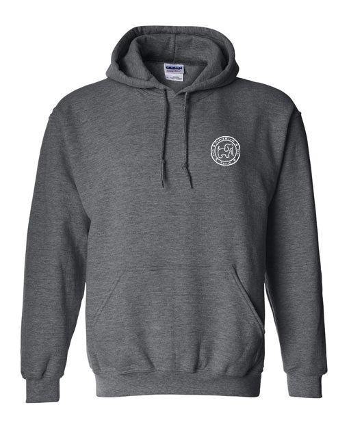 SUNFLOWER FILL PUP, DARK HEATHER ADULT HOODIE PUPPIE LOVE