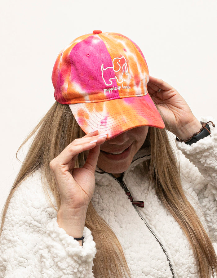 SUNSET TIE DYE BASEBALL HAT PUPPIE LOVE