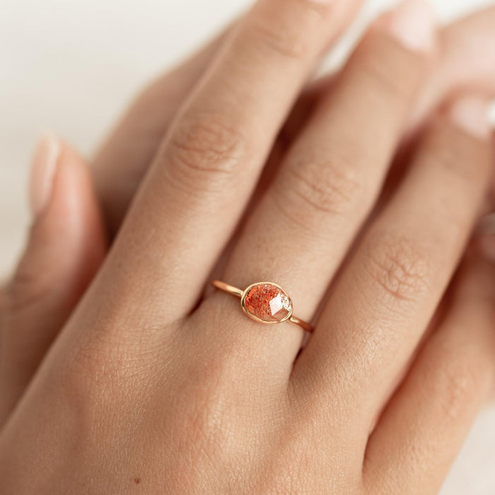 Natural sunstone ring on model