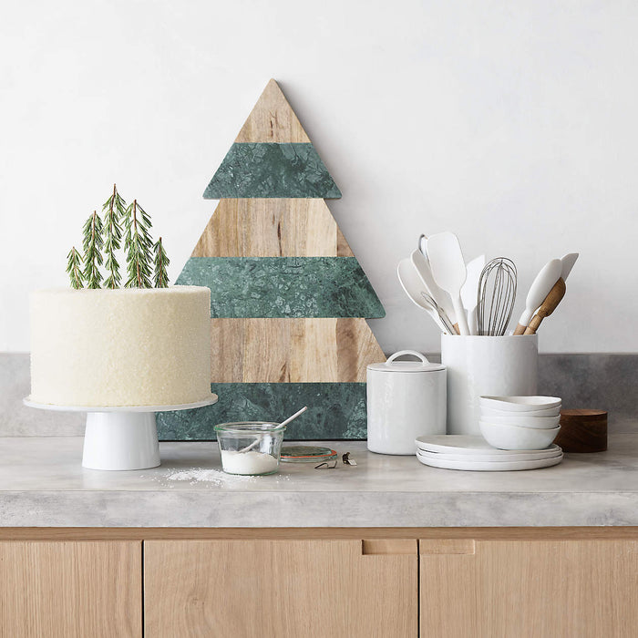 Taiga Holiday Large Wood and Green Marble Tree Serving Board