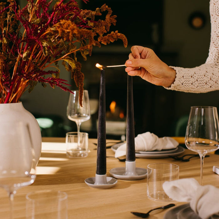 Taper candles decor by Fable Home, shown in a short/black finish. – #short/black