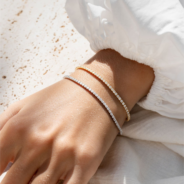 Two tennis bracelets with cubic zirconia gemstones in 925 silver and gold vermeil