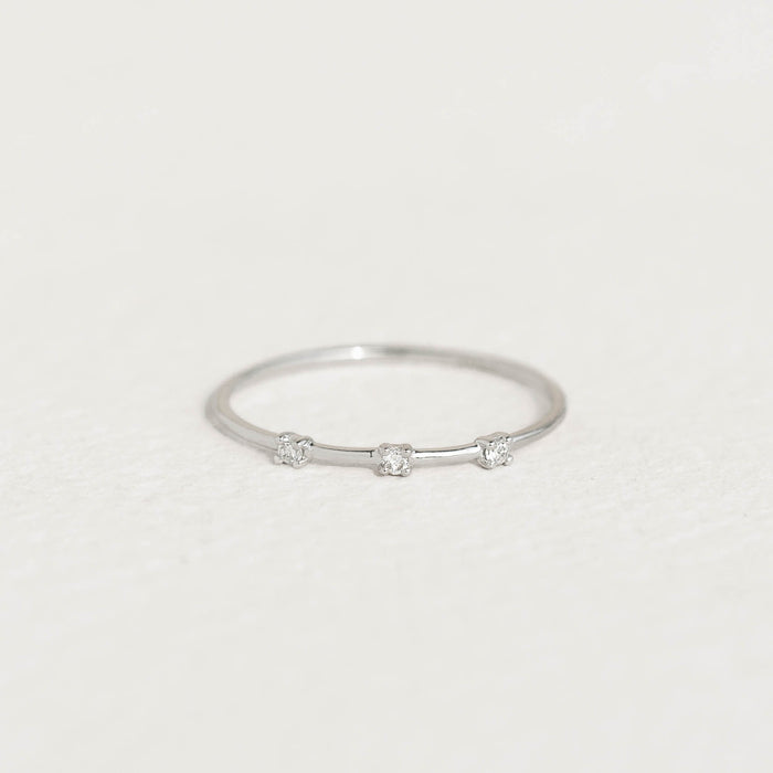 Three Stone Diamond Ring White Gold - Estelle with three small brilliant diamonds on a delicate white gold band