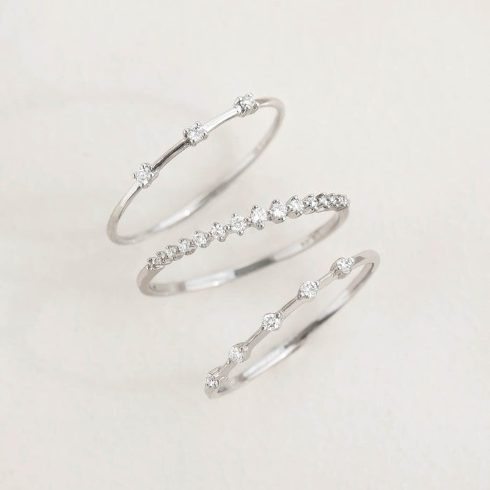 Three Stone Diamond Ring White Gold - Estelle featuring three lab grown diamonds on a delicate 14k white gold band