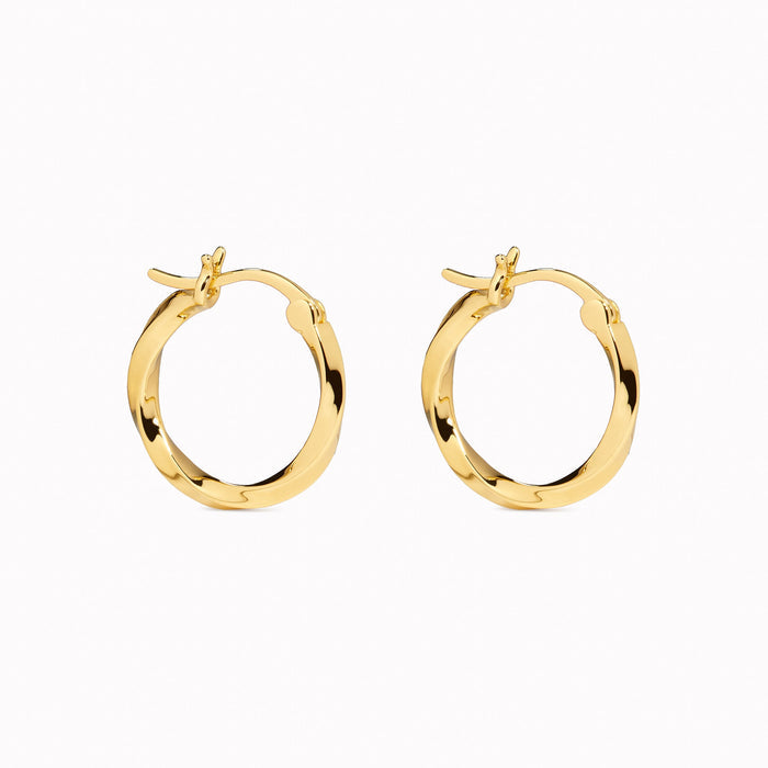 Latch back small twisted gold hoop earrings