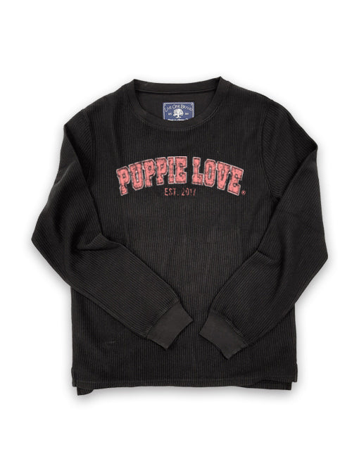 UNIVERSITY FONT CORDUROY CREWNECK SWEATER, CHARCOAL SUPER SALE PUPPIE LOVE