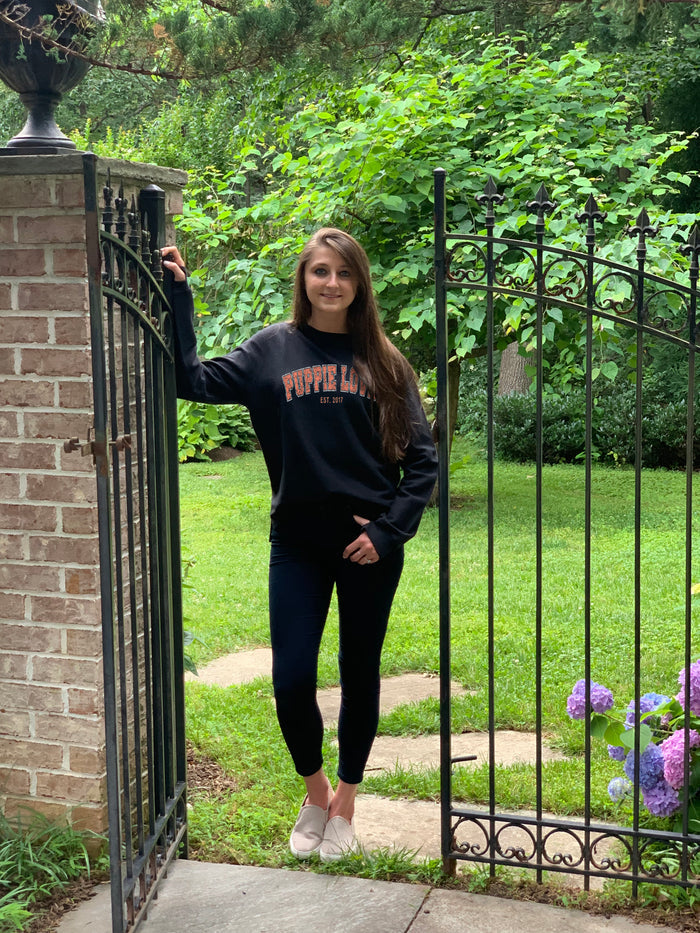 UNIVERSITY FONT CORDUROY CREWNECK SWEATER, CHARCOAL SUPER SALE PUPPIE LOVE