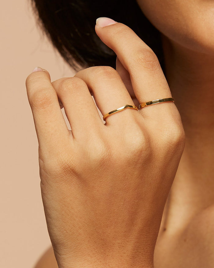 V Ring on model with gold vermeil band