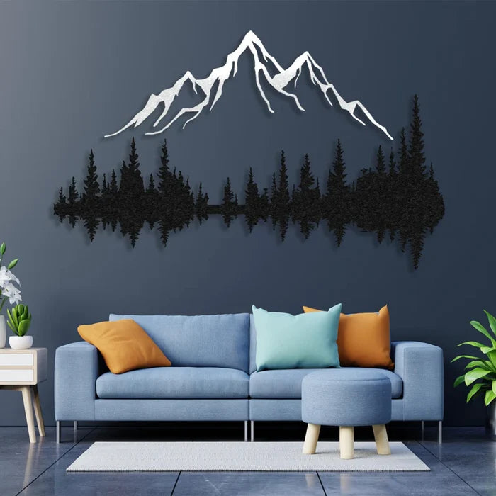 2 Pcs Mountain Range and Dark Forest Metal Wall Art - MetalPlex