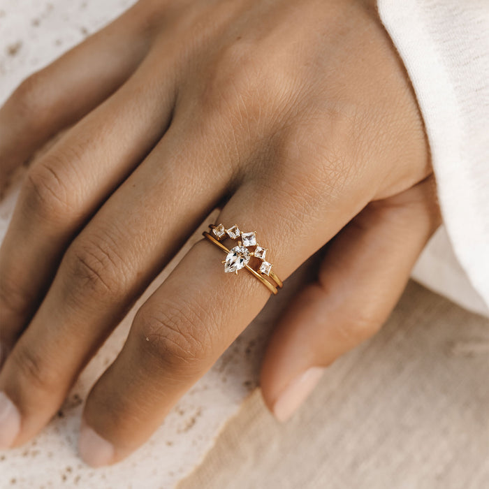 Two white topaz gemstone ring in gold vermeil