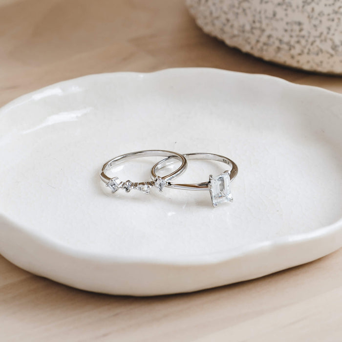 White topaz gemstone ring pair