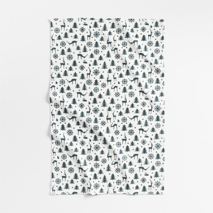 Winter Reindeer Green Organic Cotton Dish Towels, Set of 2
