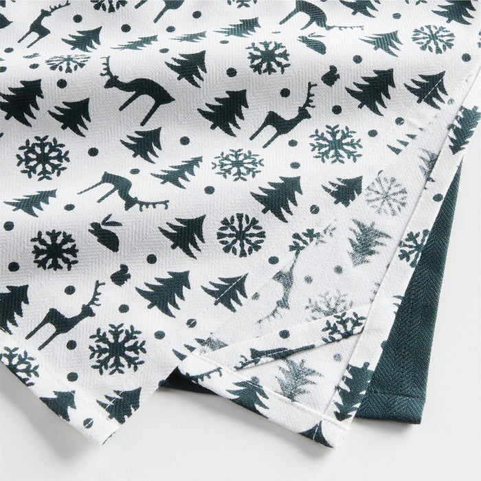 Winter Reindeer Green Organic Cotton Dish Towels, Set of 2
